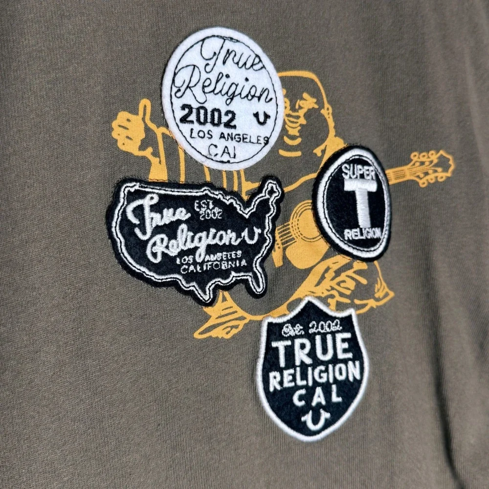 True Religion Mens SS University Tee Kalamata Green Graphic Patch T-Shirt 109519